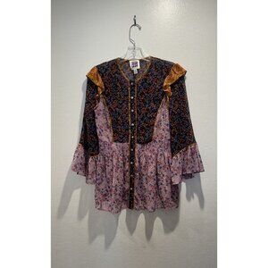 SUI By Anna Sui Size XS Falling Leaves Floral Print Blouse Peasant Sheer Boho